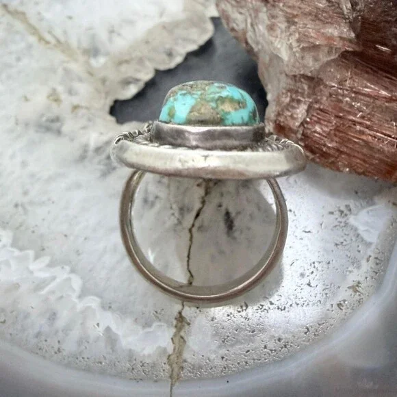 Vintage Silver Native American 2 Turquoise Split Shank Ring Size 7 For Women - Picture 8 of 10